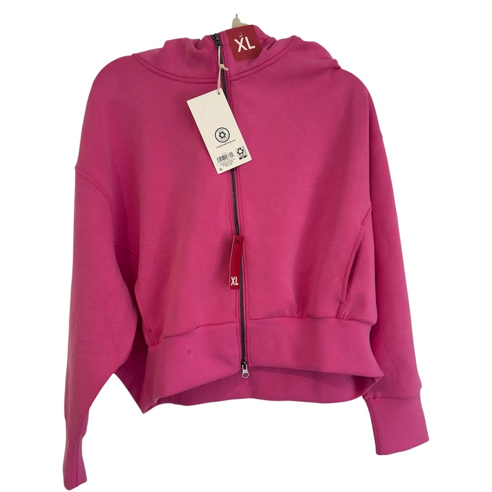 Members Mark Womens Sandwash Fleece Full Zip Hoodie Pink XL New